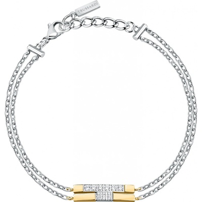 Trussardi Dvojitý oceľový bicolor náramok so zirkónmi T-Logo TJAXC27