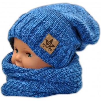 Baby Nellys Jesenná zimná čiapka s komínom Bambulka modrá šedá