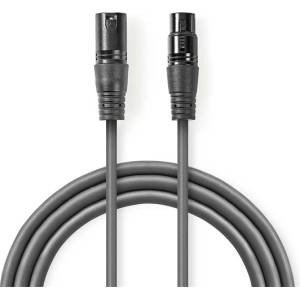 Nedis COTH15012GY15 DMX адаптерен кабел, XLR 3 пина мъжки, XLR 3 пина женски, никелирано покритие, 1, 5 м, кръгъл, PVC, тъмно сив (COTH15012GY15)
