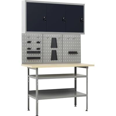 vidaXL Работна маса с три стенни панела и един шкаф (3053436)