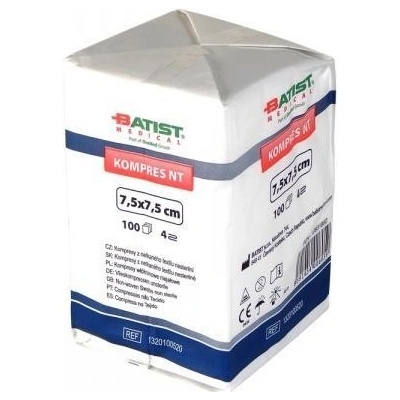 Batist Medical Komprese z netkaného textilu, 4 vrstvy, nesterilní, 7,5 x 7,5 cm, 100 ks