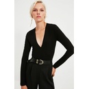 Trendyol tmavě modrý pletený body s hlubokým výstřihem do V