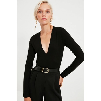 Trendyol tmavě modrý pletený body s hlubokým výstřihem do V