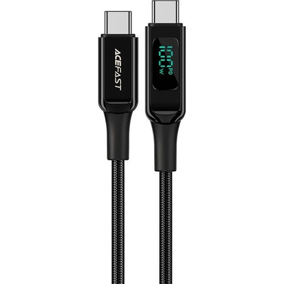 ACEFAST Здрав кабел с LED дисплей и въжена оплетка с бързо зареждане за устройства с USB-C порт (200 см) - Acefast C6-03 LED Display USB-C to USB-C Cable 100W (черен)