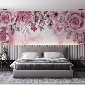 Art Gift Decor Тапет - Акварелни цветя и листа от розово злато
