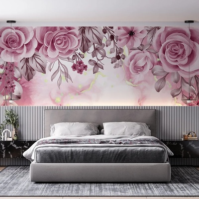 Art Gift Decor Тапет - Акварелни цветя и листа от розово злато