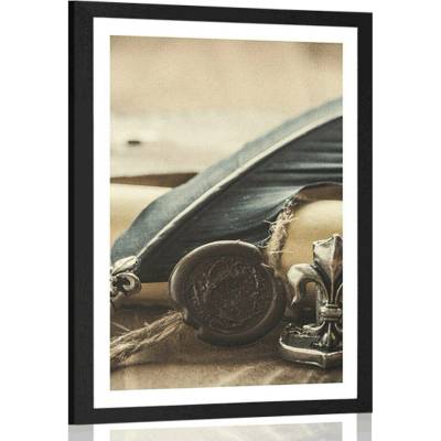 Plakát s paspartou historické pero a pergamen - 40x60 silver