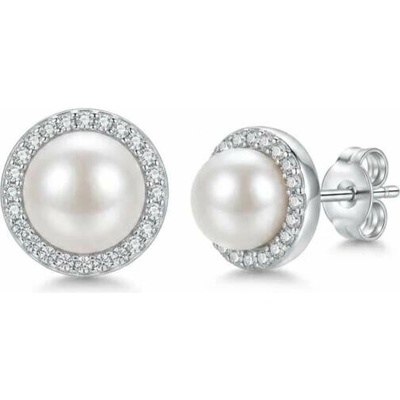 Šperky Nina Stříbrné perlové náušnice s halo efektem Pearl Radiance 925/1000 ns ag kam h 317