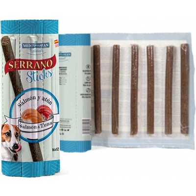 Mediterranean Natural Tyčинки MEDITERRANEAN NATURAL Serrano Sticks - сьомга и тон на 16 x 12 г