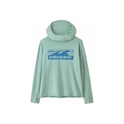 Patagonia Cap Silkweight Hoody Kids Boardshort Logo Tones Thin Ice zelená