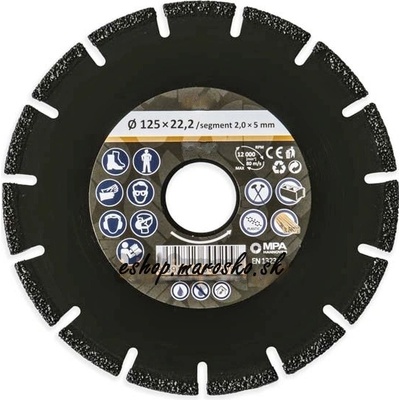 Univerzalný diamatový rezný kotúč do uhlovej brúsky 125 mm, Veľkosť kotúča Ø 125
