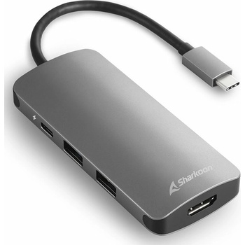 Sharkoon Докинг станция Sharkoon MPADG, от USB-C към 1x USB-C(PD), 3x USB-A, 1x HDMI, 1x SD/MicroSD четец, сива (MPADG)