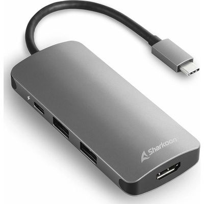 Sharkoon Докинг станция Sharkoon MPADG, от USB-C към 1x USB-C(PD), 3x USB-A, 1x HDMI, 1x SD/MicroSD четец, сива (MPADG)