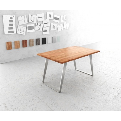 DELIFE Edge 140 x 90 cm akácie přírodní nerezová ocel stříbrná šikmý Live-Edge