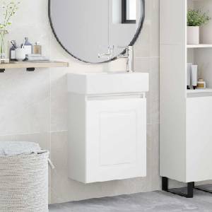 vidaXL Мивка за баня със смесител Бяло 45, 5 x 22, 5 x 84 см (889471)