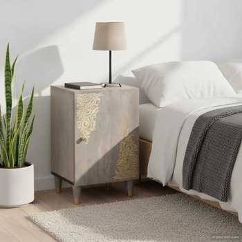 vidaXL Шкаф за баня с врата Сив 38 x 33 x 58 см Солидно мангово дърво (4018793)