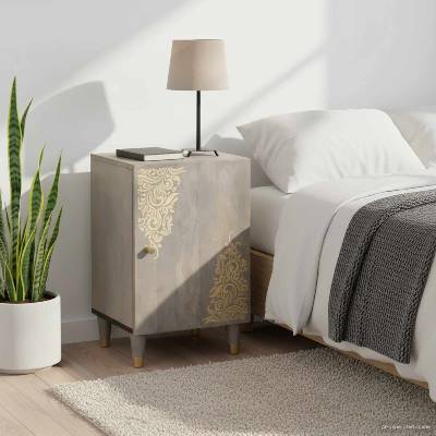 vidaXL Шкаф за баня с врата Сив 38 x 33 x 58 см Солидно мангово дърво (4018793)