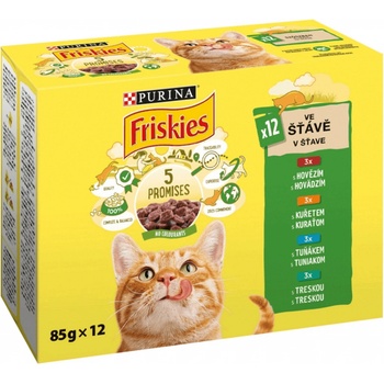 Friskies multipack s hovädzím kuraťom tuniakom treskou v šťave 12 x 85 g
