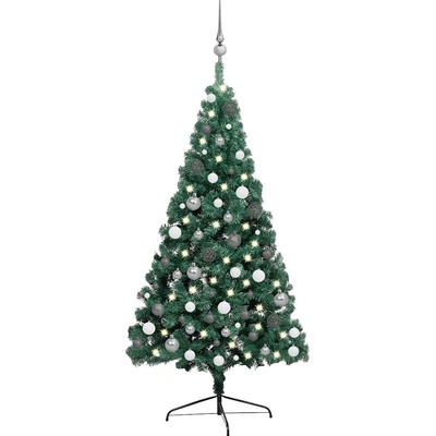 vidaXL Umělý vánoční půl stromek s LED a sadou koulí zelený 240 cm