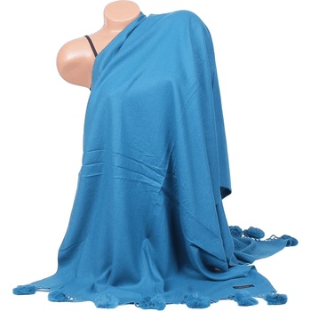 Image 1 of Кашмирен шал в петролен цвят с пухчета