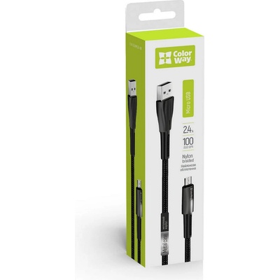 ColorWay CW-CBUM035-BK USB MicroUSB (zink alloy + LED), 2.4A, 1m, černý