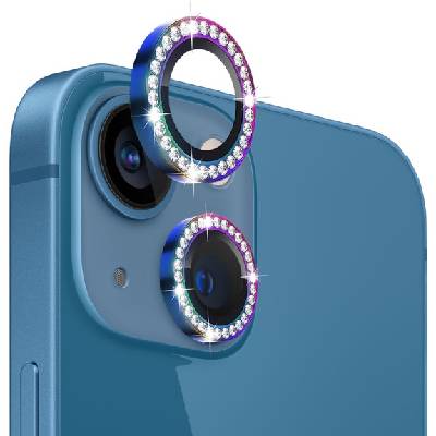 стъкло с кристали за защита на обектива на задната камера за iPhone 13 / 13 mini - дъга (85550)