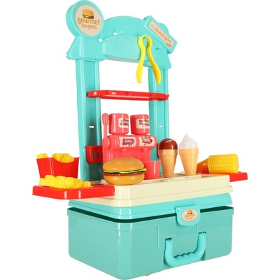 KIK Detská kuchynka v kufríku fast food hamburger set zmrzlina hranolky 55cm