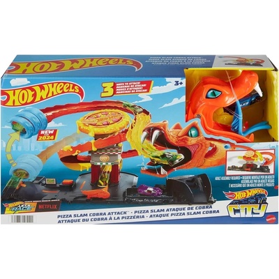 Mattel Игрален комплект Hot Wheels City - Змия в магазина за пица, с количка (HTN81)