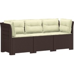 vidaXL Пейка за градина с Cushions във вид на ратан 3-местен ПП Кафяво (3443838)