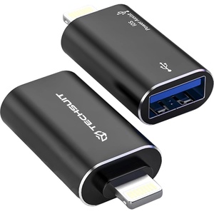 Techsuit - Премиум OTG адаптер AluVoltX (A18) - USB към Lightning, Plug and Play, алуминиева сплав, бърз трансфер на данни - черен