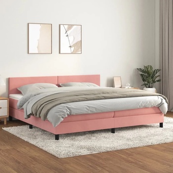 vidaXL Боксспринг легло с матрак, розово, 200x200 см, кадифе (3141208)