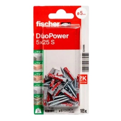 FISHER ДЮБЕЛ fischer 534996 duopower ф5х25мм С ВИНТ 18бр (534996)
