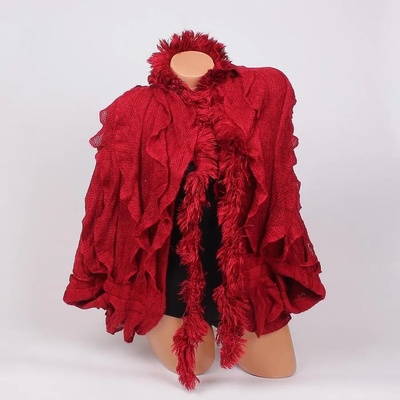 Стилно болеро във винено червен цвят с волани