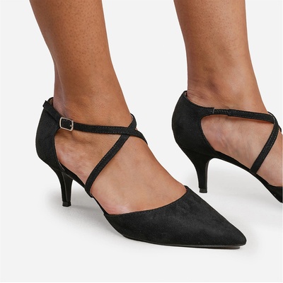 Wheres That From Wheres Low Kitten Heels With Crossover Strip - Black Suede