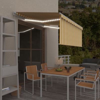 VidaXL Ručně zatahovací markýza s roletou a LED 3,5 x 2,5 m žlutobílá