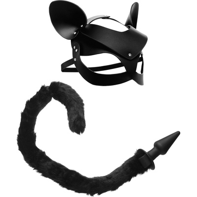 Tailz Black Cat Tail Anal Plug & Mask Set Black