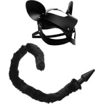 Tailz Black Cat Tail Anal Plug & Mask Set Black