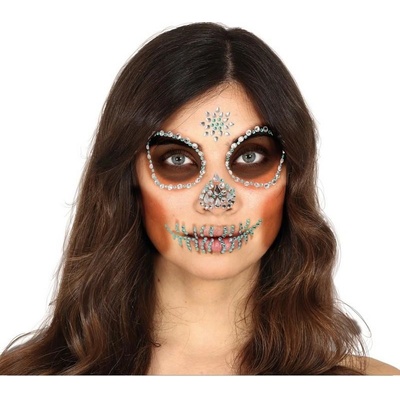 Nalepovací kamínky na obličej Lebka zelené