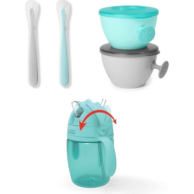 SKIPHOP Set jedálenský s om Easy-Feed Mealtime Set Teal Grey 6m+ 5 ks