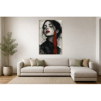 Obraz na plátně – Monochromní portrét s červeným akcentem 90 × 135 cm