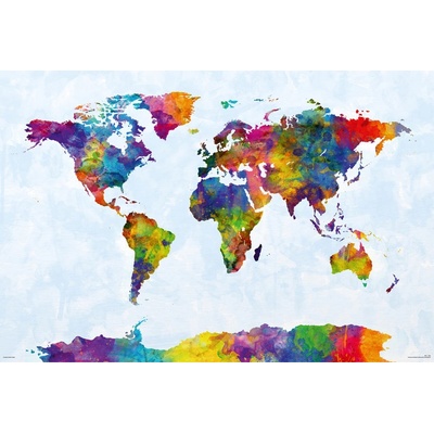 Plagát, Obraz - Michael Tompsett - Watercolor World Map, 91.5 × 61 cm