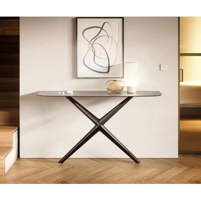 Delife Edge oválný tvar 180×40 cm keramika beton šedá Estelo kov černá