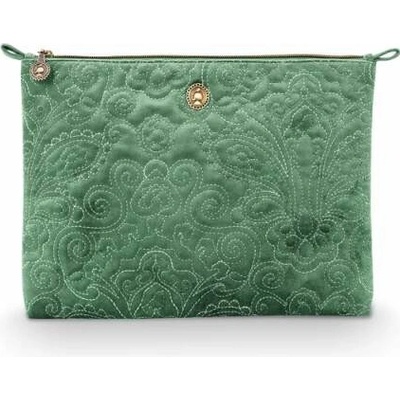 Pip Studio Charly Velvet Quilted sametové kosmetické pouzdro zelené