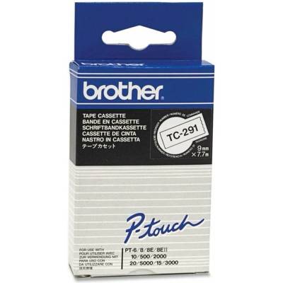 Páska do štítkovače Brother TC-291 9mm černý tisk/bílý podklad
