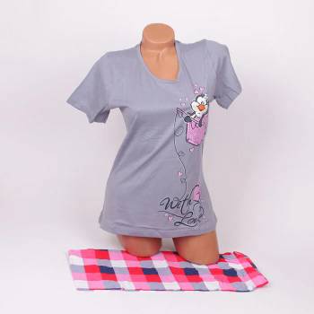 Image 1 of Пижама в сиво със свежо каре и апликация