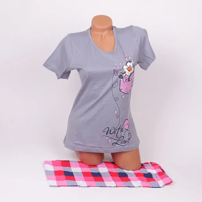 Пижама в сиво със свежо каре и апликация