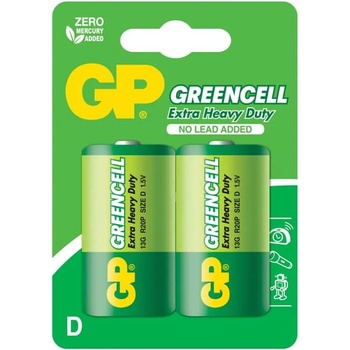 GP Batteries Батерия цинкова, GP R20 Greencell, D, R20, 1.5V, 2бр (GP-BM-13G-U2)