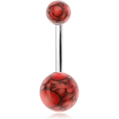 Šperky eshop piercing do bříška akrylové kuličky s motivem červených bublinek W33.37