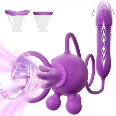SuperLove 4in1 Clitoral Licking & Sucking Stimulator with Thrusting Purple