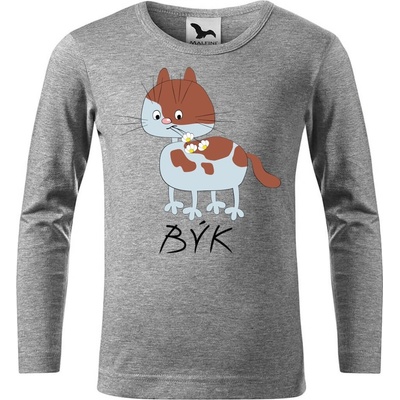 Dobrý triko dětské bavlněné triko Zvěrokruh kočka Býk Tmavě šedý melír